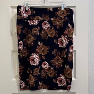 LuLaRoe Black Pencil Skirt with Brown and Pink Floral Print